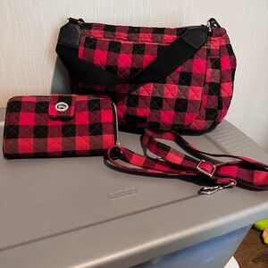 Stylish Red and Black Quilted Women's Bag Set Vera Bradley